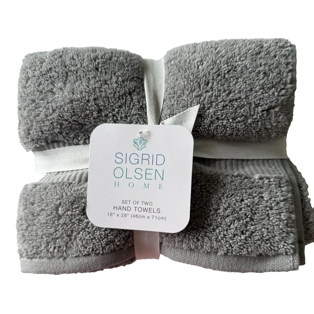 Sigrid Olsen Hand Towels Gray Soft 100% Cotton 18X28 Set Of 2